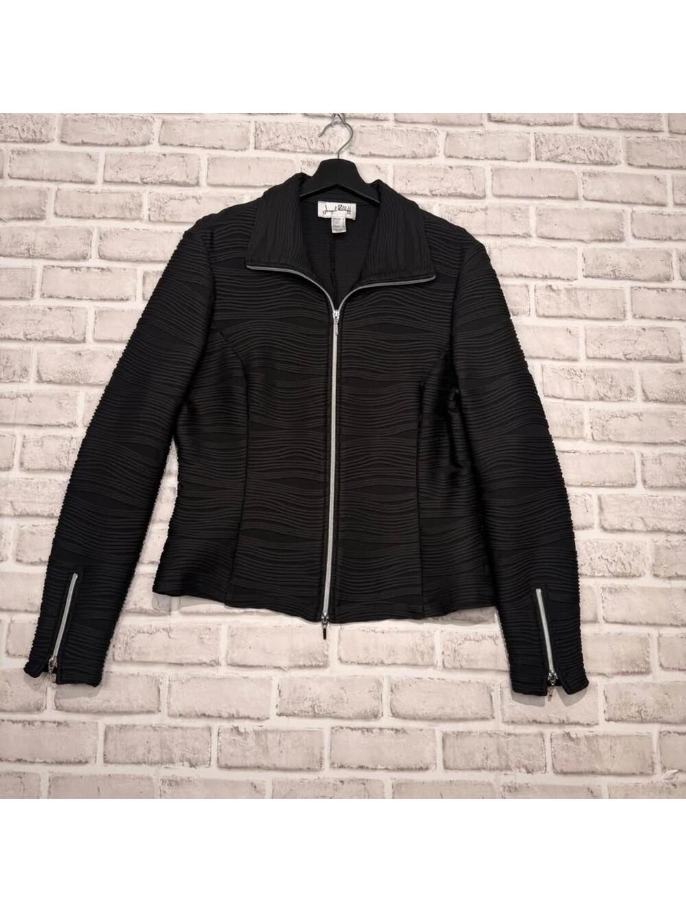 Joseph Ribkoff Canada Black Crinkle Full Zip Jacket Long Sleeve 20830 Women's 16